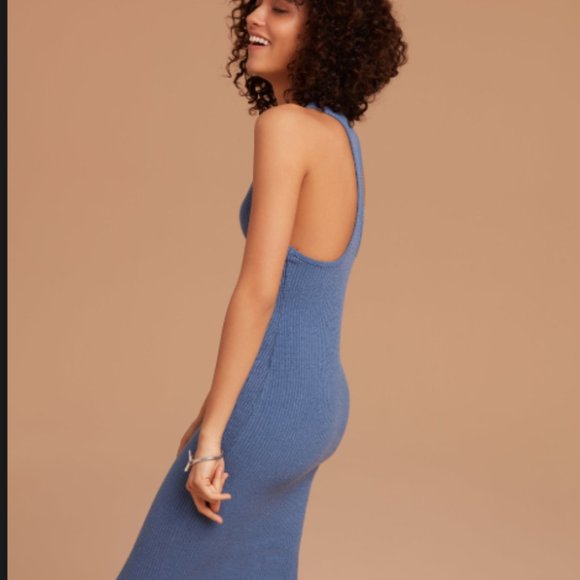 BLACK Ribbed Midi Dress in w Racerback - Picture 4 of 6